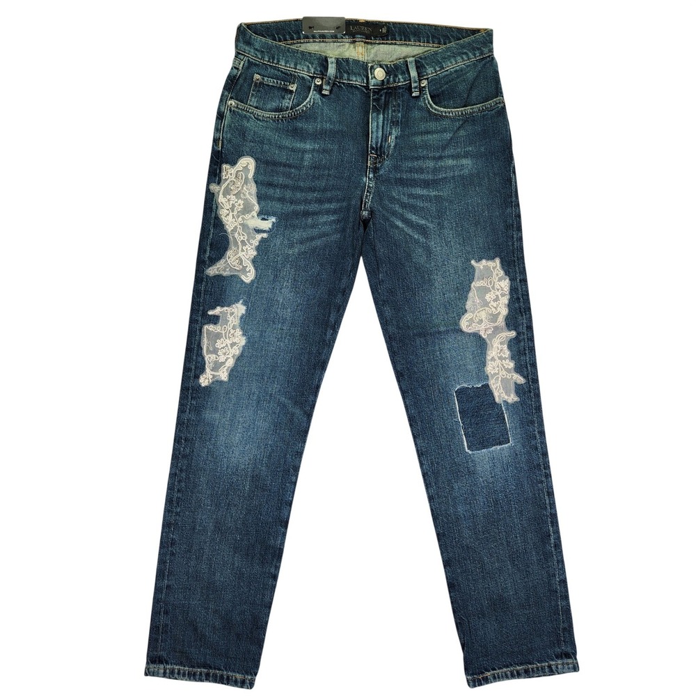 NWT Lauren Ralph Lauren‎ Lace Patchwork Relaxed Tapered Jeans - Size 25 / 0